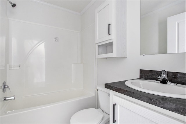 69205 Garver Lake Rd Unit 58, Edwardsburg, MI 49112 - bathroom with toilet, vanity, ornamental molding, and shower / bath combination