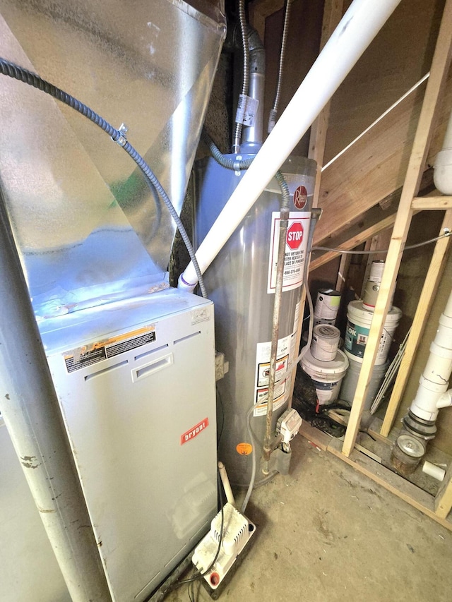 utility room with water heater and heating unit