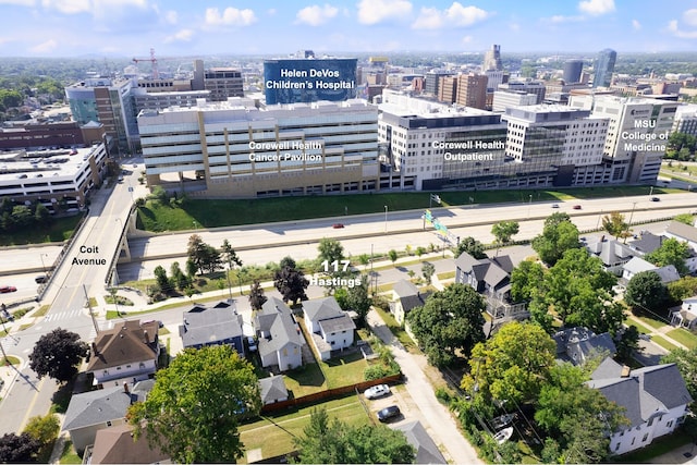 aerial view featuring a city view