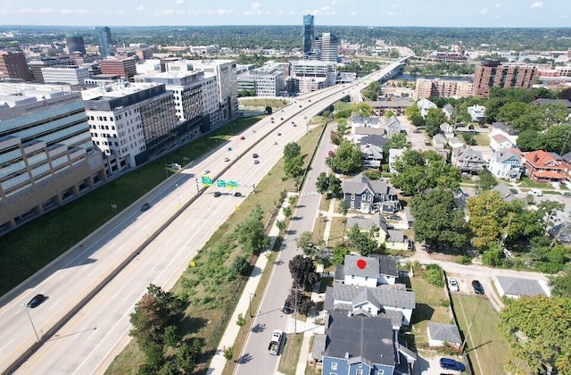 drone / aerial view with a city view