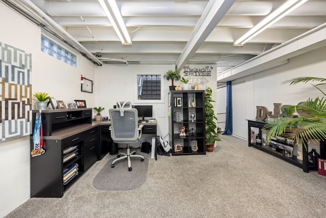 view of carpeted home office