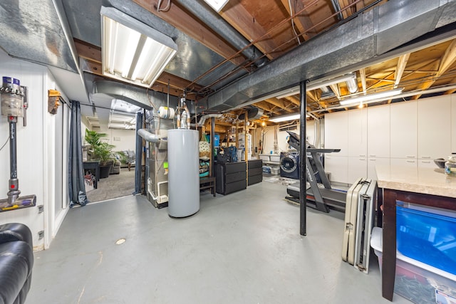 unfinished basement featuring water heater