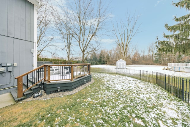 view of yard with a fenced backyard and a deck