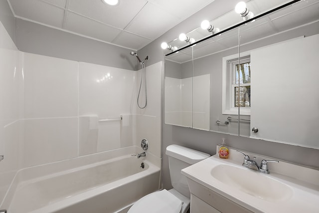 full bathroom featuring shower / tub combination, vanity, and toilet