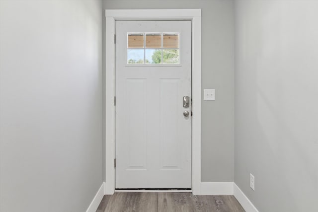 706 Colfax St, Cadillac, MI 49601 - doorway with baseboards and wood finished floors