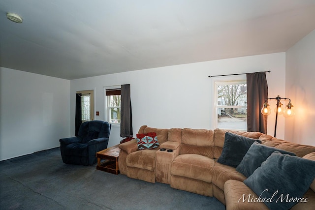 living area with carpet and a wealth of natural light