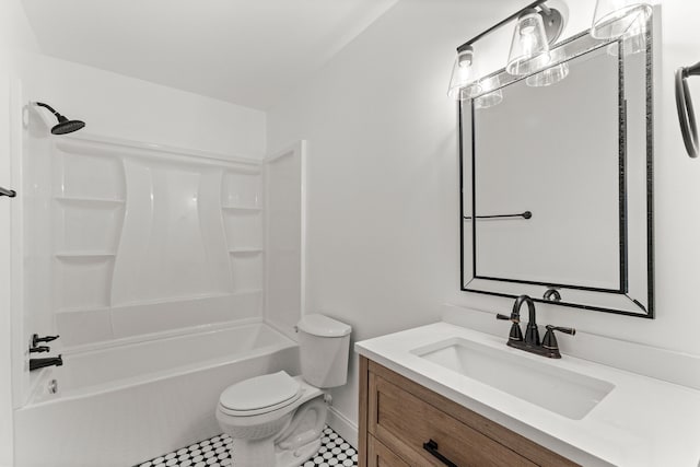 full bath with toilet, vanity, and shower / tub combination