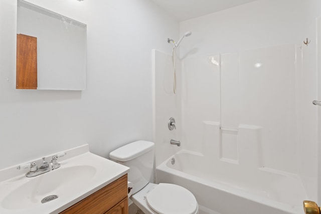 bathroom featuring shower / tub combination, vanity, and toilet