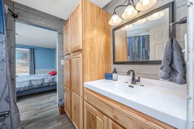 9915 85th Ave, Mecosta, MI 49332 - bathroom with vanity, ensuite bath, and wood finished floors