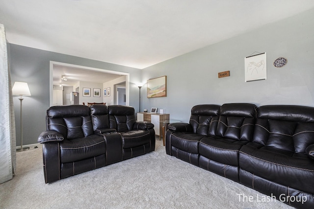 living area featuring carpet