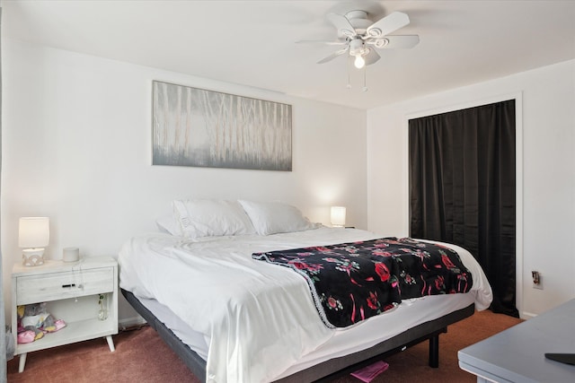 bedroom with carpet flooring and a ceiling fan