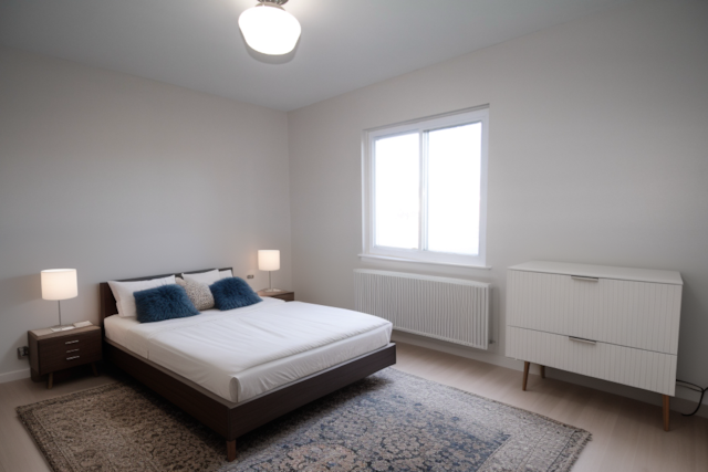 bedroom with radiator and light wood-style flooring