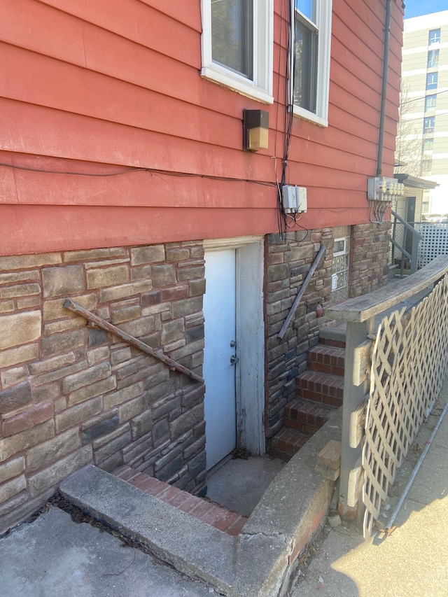 details featuring stone siding