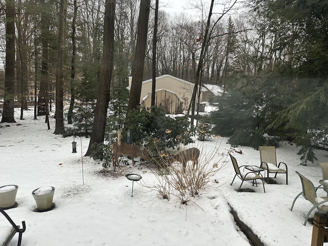 view of yard covered in snow