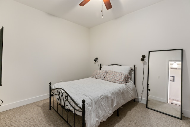 bedroom featuring a ceiling fan, baseboards, and carpet floors