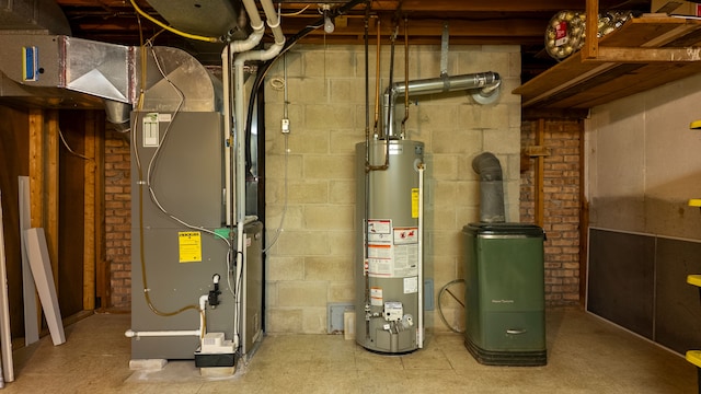 utilities featuring heating unit and gas water heater