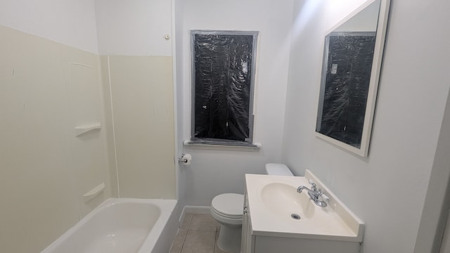 full bathroom featuring shower / bath combination, vanity, toilet, and tile patterned floors