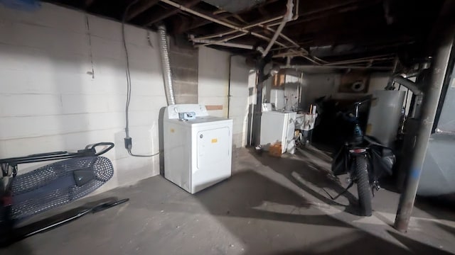 unfinished basement featuring washer / clothes dryer