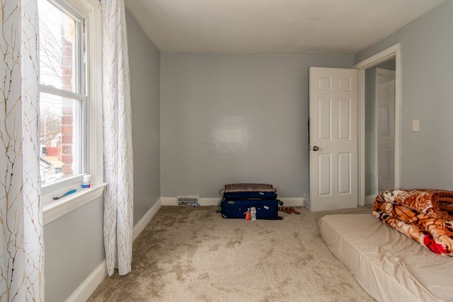 living area with carpet floors and baseboards