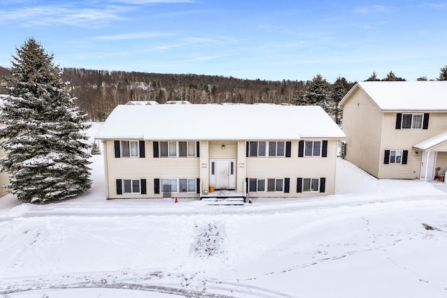 raised ranch with a wooded view