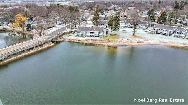 aerial view with a water view and a residential view