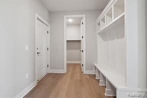 mudroom with baseboards and wood finished floors