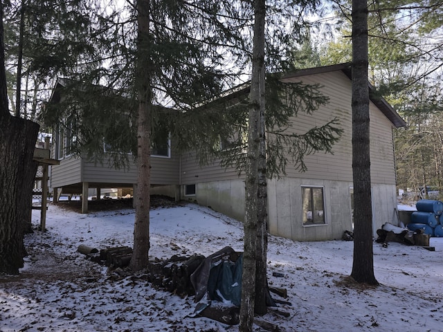 view of snow covered property