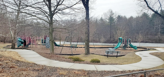 community playground with a forest view