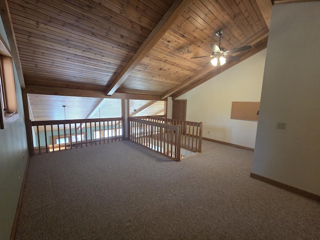3075 Mineral Springs Trl, Mount Pleasant, MI 48858 - additional living space featuring ceiling fan, baseboards, wood ceiling, and carpet flooring