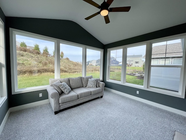 sunroom / solarium with vaulted ceiling and ceiling fan