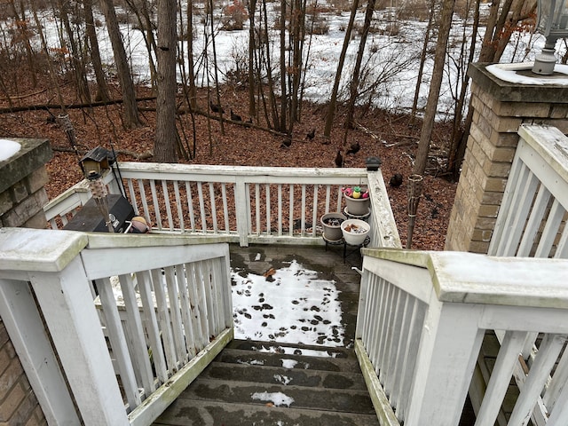 view of snow covered deck