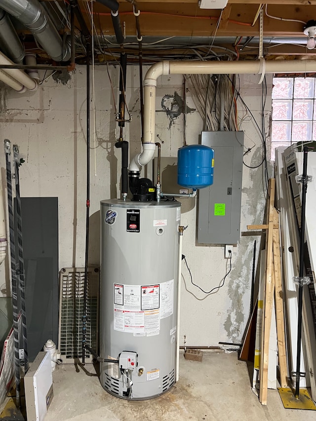 utilities featuring electric panel and gas water heater