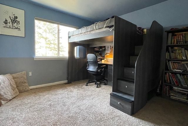 bedroom with baseboards and carpet