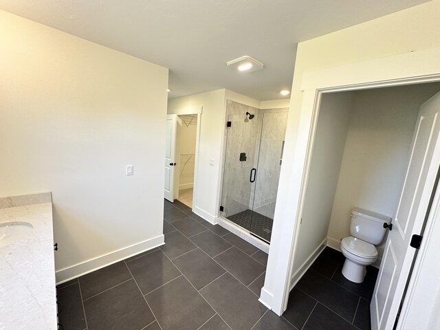 1846 Round Barn Dr, Hudsonville, MI 49426 - bathroom featuring a walk in closet, tile patterned flooring, a stall shower, vanity, and recessed lighting