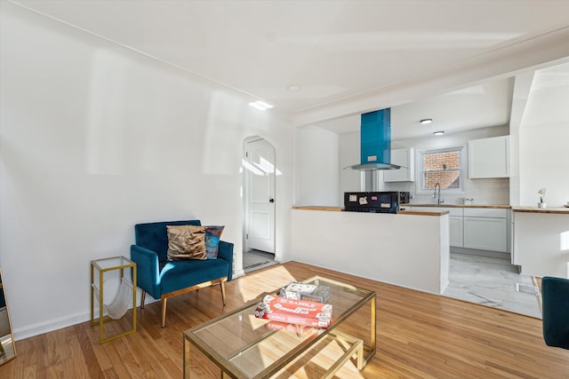 living room featuring light wood-type flooring