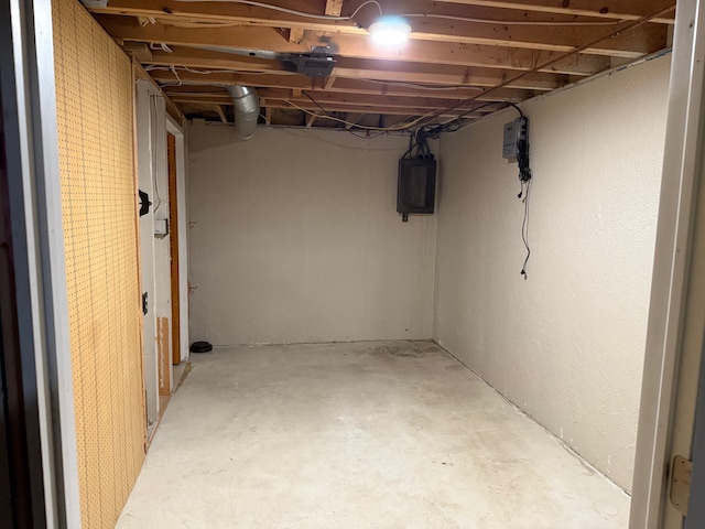 unfinished basement with electric panel