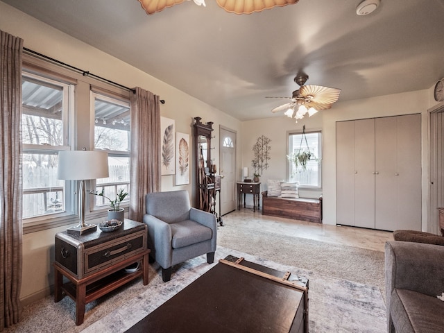 living room with ceiling fan