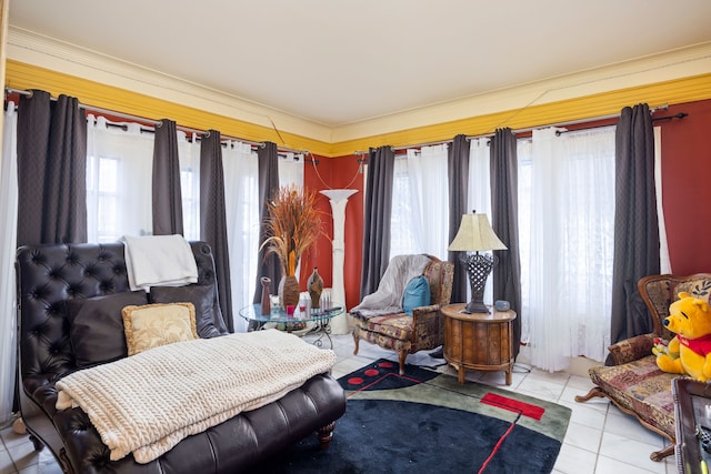 interior space featuring ornamental molding and tile patterned floors