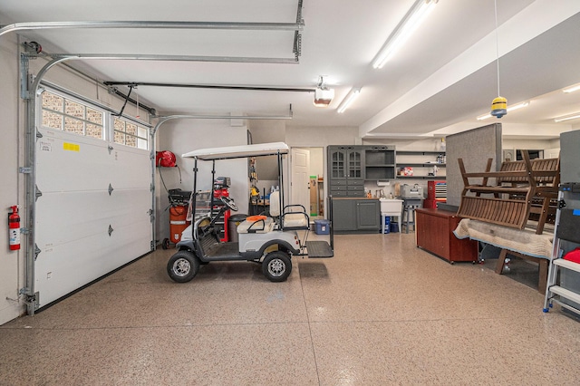 garage with a garage door opener