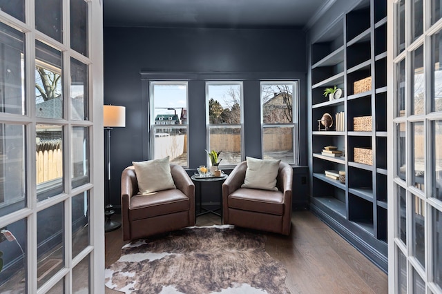 living area with dark wood finished floors