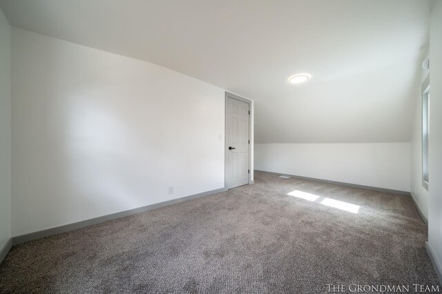 additional living space featuring carpet, baseboards, and vaulted ceiling