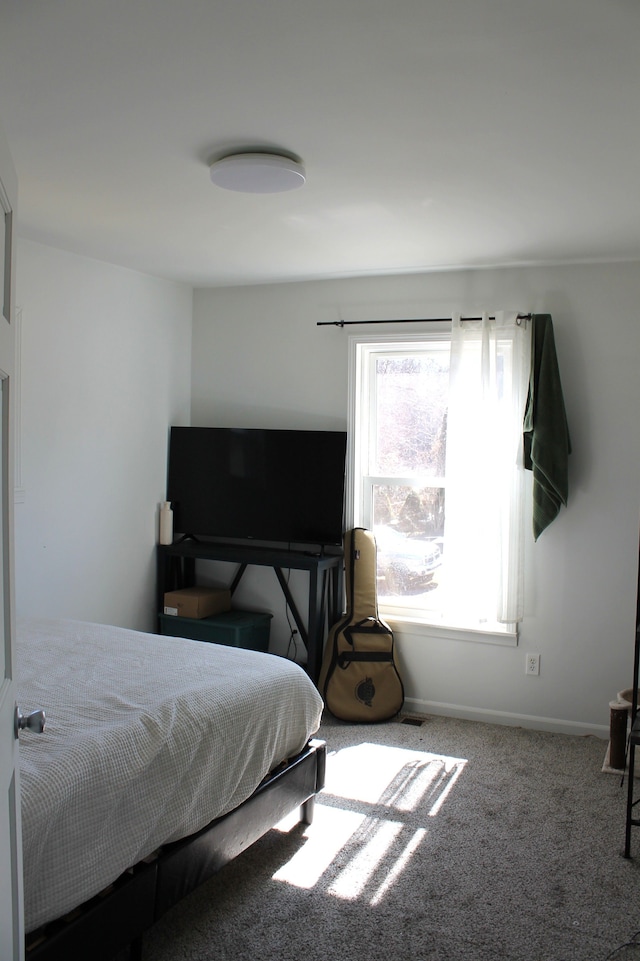 bedroom with baseboards and carpet floors