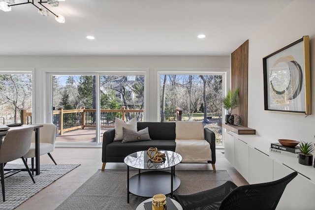 living room featuring recessed lighting