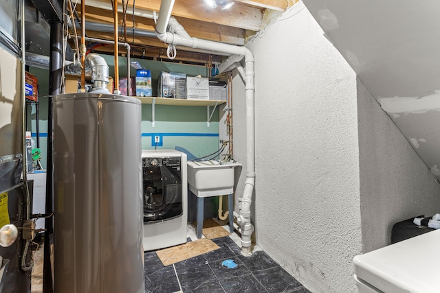 interior space with washer / dryer and electric water heater