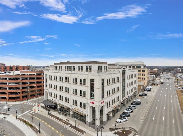 view of building exterior with a city view