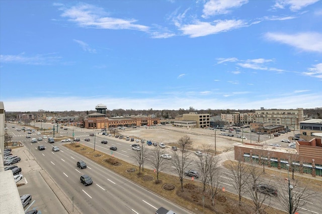 birds eye view of property with a city view