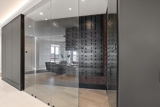 wine area featuring tile patterned flooring