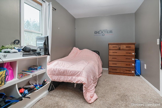 bedroom with carpet floors and baseboards