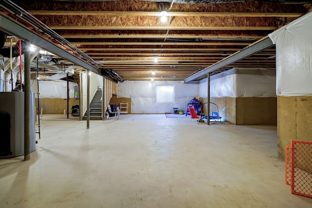 basement with water heater