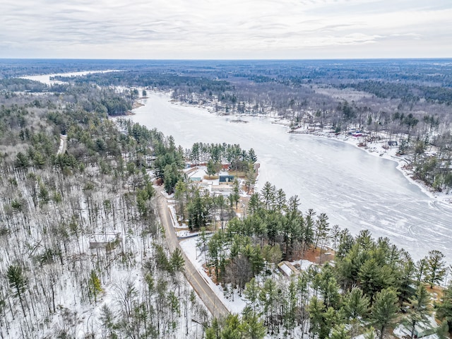 birds eye view of property featuring a forest view